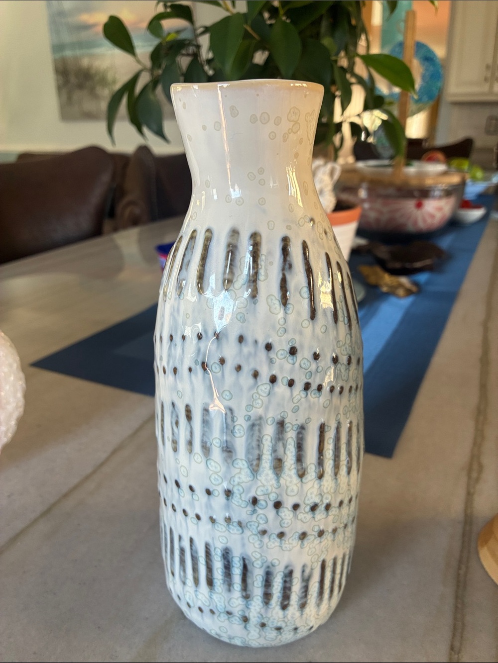 Glazed Ceramic Decorative Vase in White and Gray